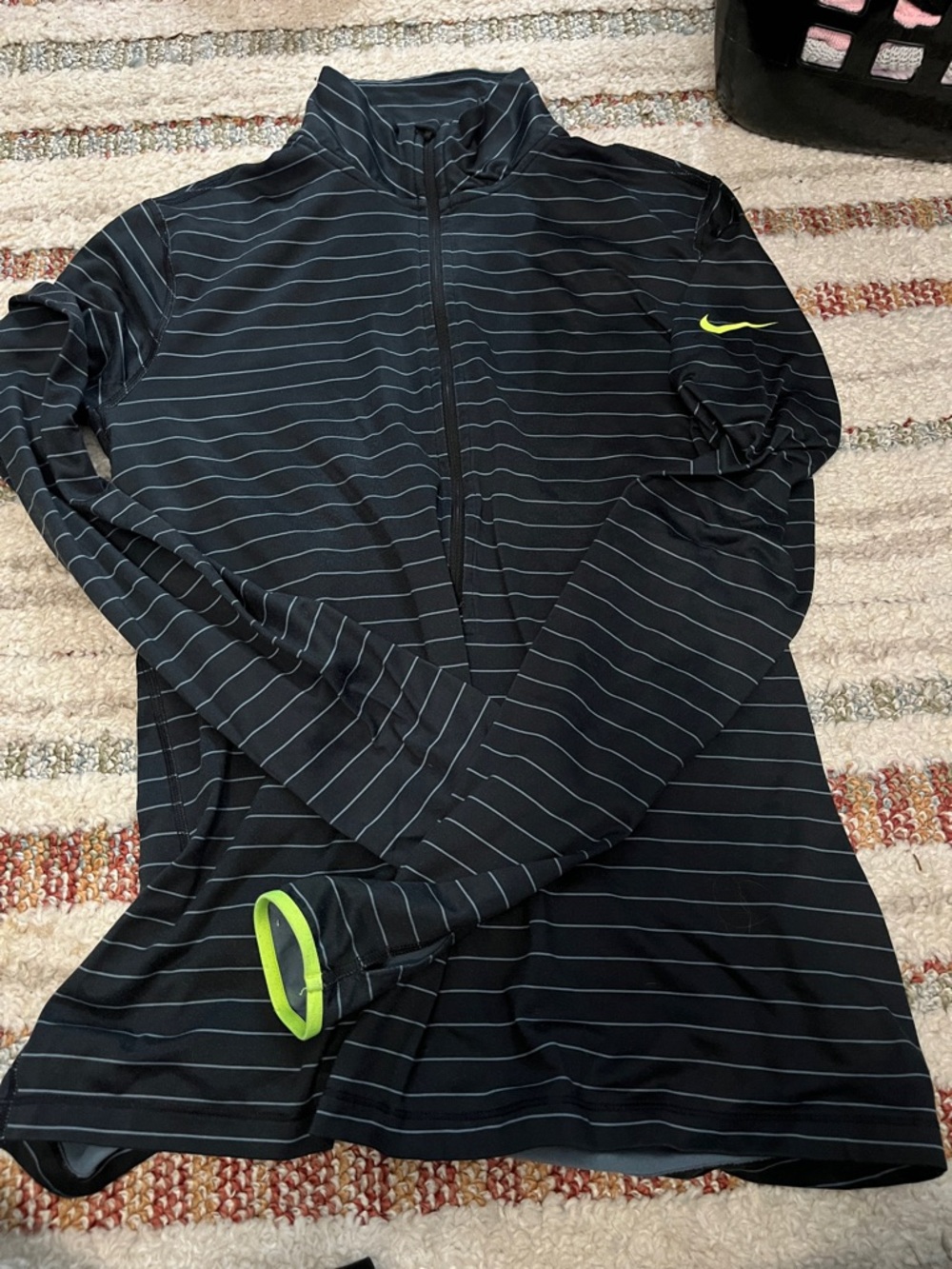Nike Pro Striped Half-Zip Pullover with Neon Yellow Accents